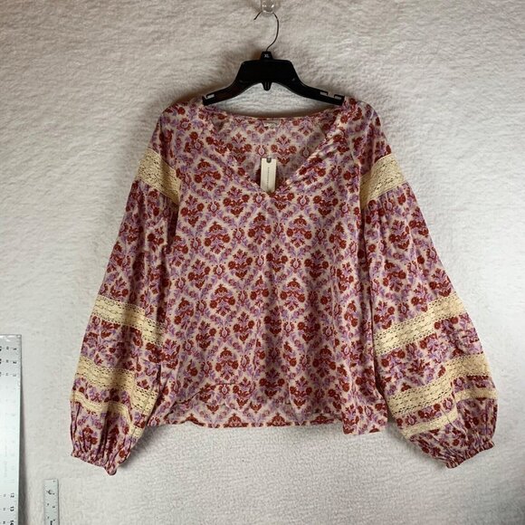 Eze sur Mer Tops - Eze Sur Mer Women's Long Sleeve V-Neck Yvonne Lace Blouse Boho Top Sz M NWT 9742